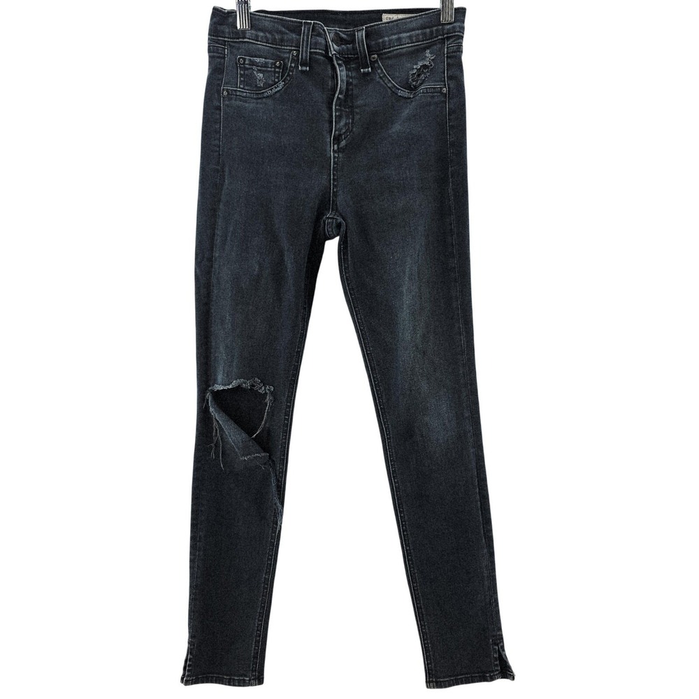 Rag & Bone Jeans Womens‎ 26 Black 10 Inch Capri Distressed Ripped Skinny USA